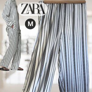 Zara Pajama Striped Mulberry Silk Pants in a black and white vertical stripe M